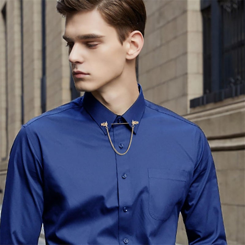 WCRAZYE Chain Lapel Pin Collar Bar Tassel Brooch Classic Ball Head Brass Shirt Collar Bar Tie Pins for Men Wedding Business - Image 3